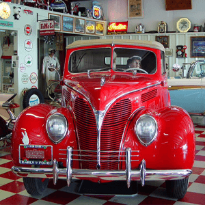 red 1938 Ford Club Cabriolet
